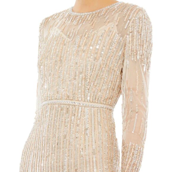 MAC DUGGAL 93629 SEQUINED HIGH NECK LONG SLEEVE TRUMPET ROSE GOLD GOWN sz 16 - Picture 3 of 9